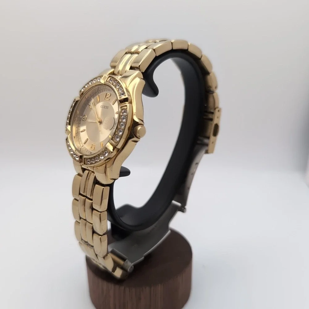 Guess Women's UB5110L1 Waterpro Analog/Date Watch. Gold Tone w Crystal, Works.